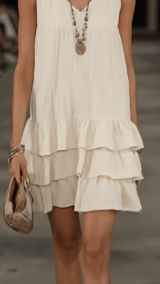 Women's V-Neck Sleeveless Dress with Natural Fiber Blend and Side Pockets