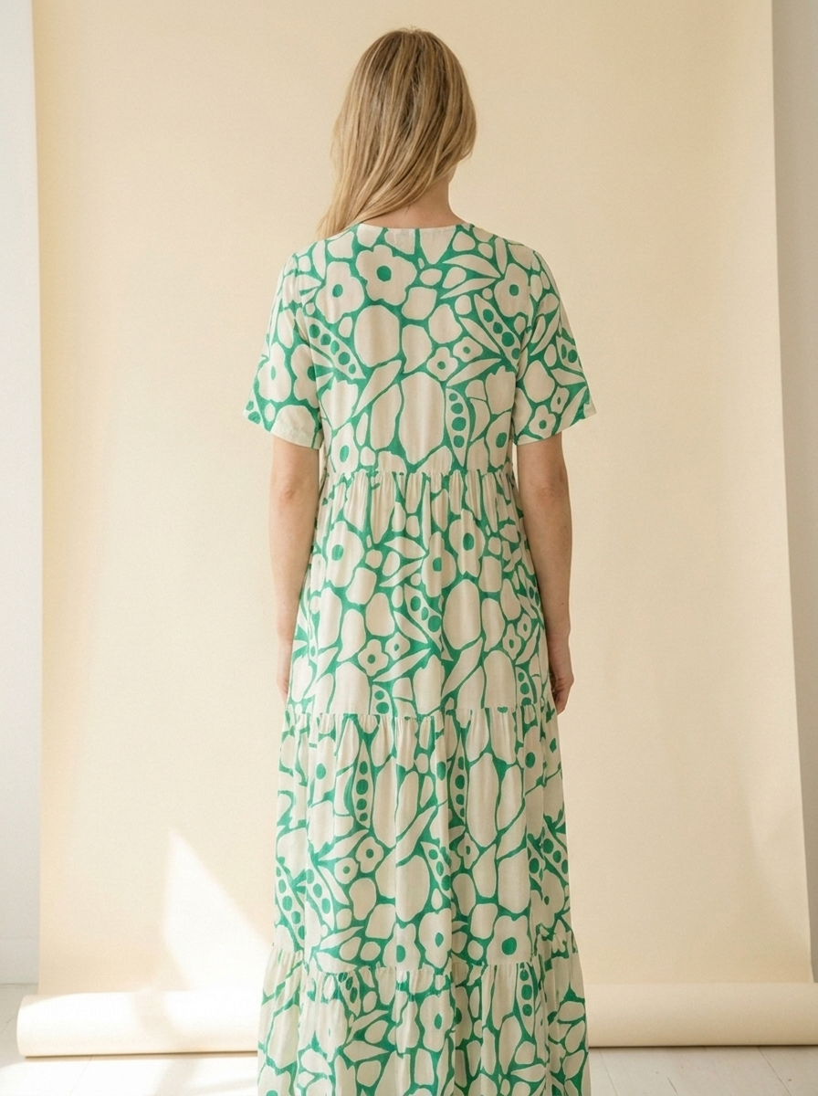 Bedrucktes Maxi-Sommerkleid - Grün - Rücken