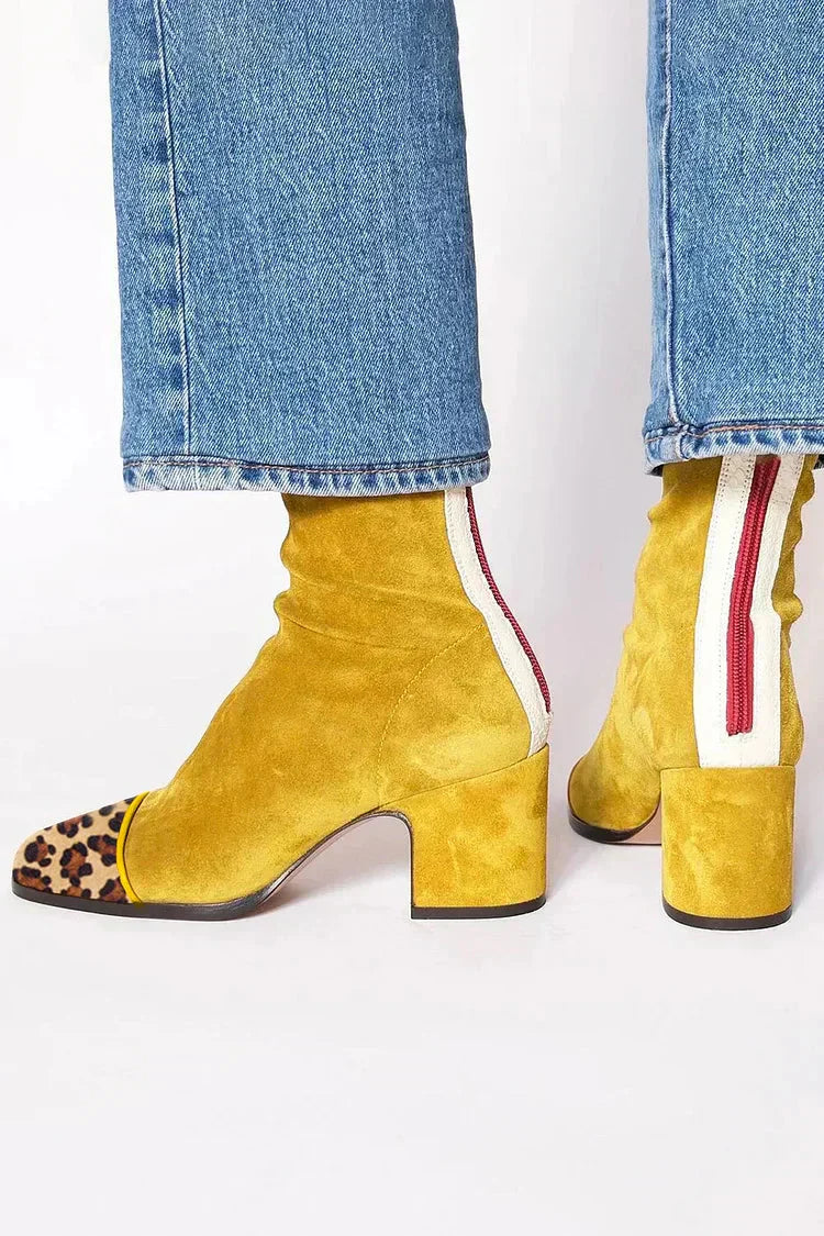 Suede Ankle Boots with Rounded Toe and Structured Heel