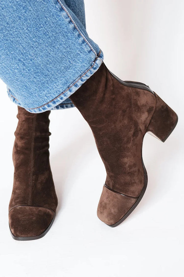 Suede Ankle Boots with Rounded Toe and Structured Heel