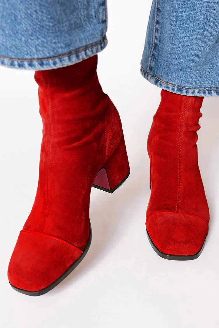 Suede Ankle Boots with Rounded Toe and Structured Heel