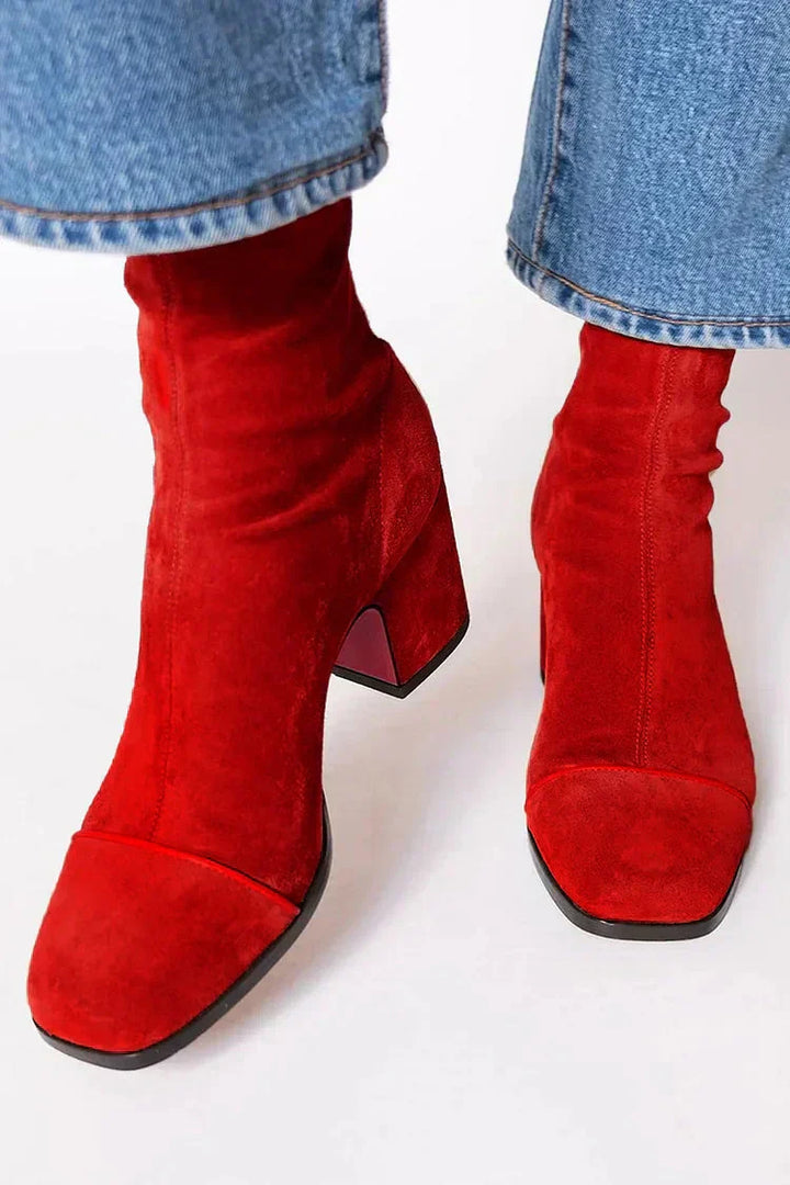 Suede Ankle Boots with Rounded Toe and Structured Heel