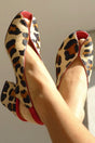 Peep-Toe Heeled Sandals with Panther Print and Slingback Strap, Block Heel
