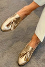 Metallic Gold Slip-On Loafer with Tassel Embellishment