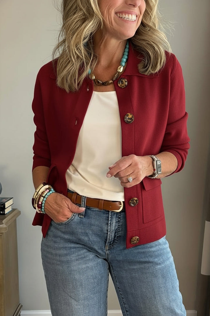 Long Sleeve Lapel Shirt with Relaxed Fit and Solid Color, Casual Everyday Wear