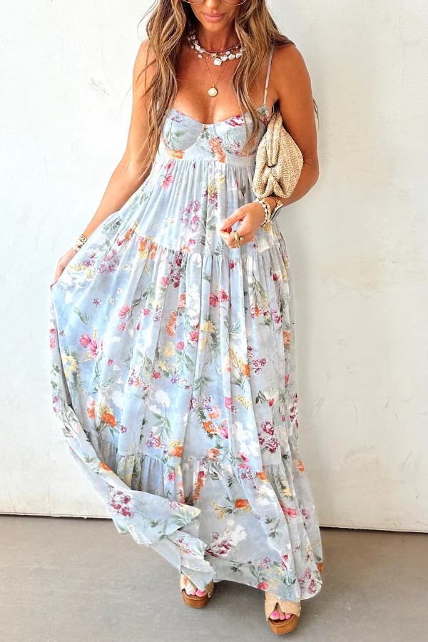 Sleeveless Retro Maxi Dress with V-Neckline for Special Occasions