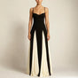 Floor-Length Maxi Dress with Adjustable Straps and Black White Color Blocking