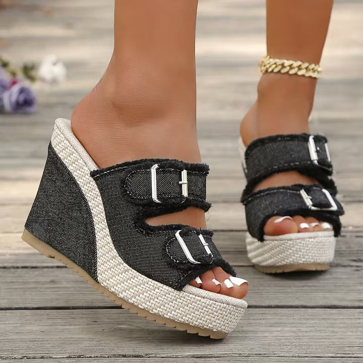 Wedge Sandals with Adjustable Straps and Cushioned Footbed