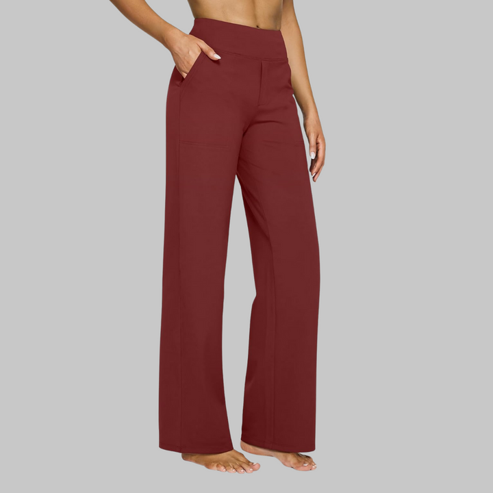Stretch Pull-On Pants with Wide Waistband and Deep Pockets, Breathable Fabric