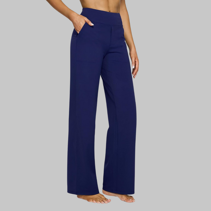 Stretch Pull-On Pants with Wide Waistband and Deep Pockets, Breathable Fabric