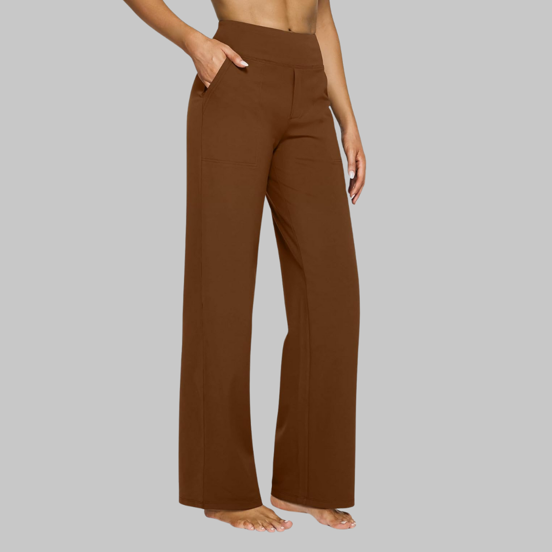 Stretch Pull-On Pants with Wide Waistband and Deep Pockets, Breathable Fabric