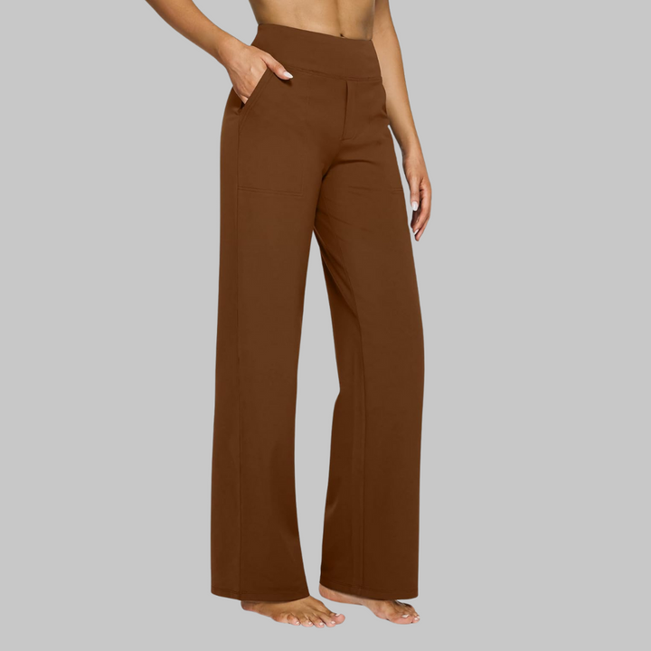 Stretch Pull-On Pants with Wide Waistband and Deep Pockets, Breathable Fabric
