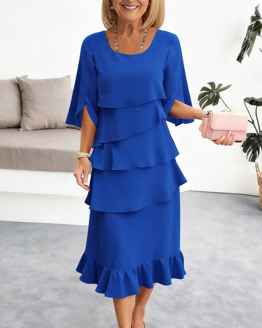 A-Line Tiered Ruffle Dress with Breathable Fabric