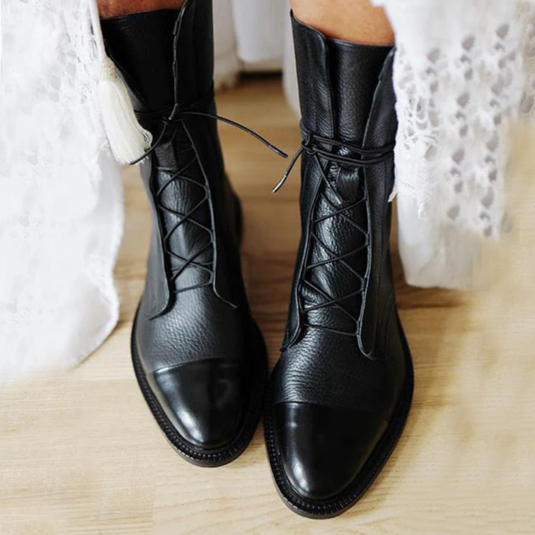 Lace-Up Heeled Boots with Arch Support and Cushioned Insole, Vintage Design
