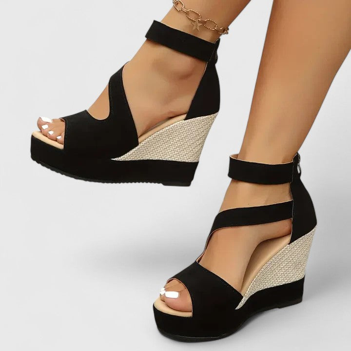 Wedge Sandals with Cushioned Footbed and Elastic Strap, Arch Support