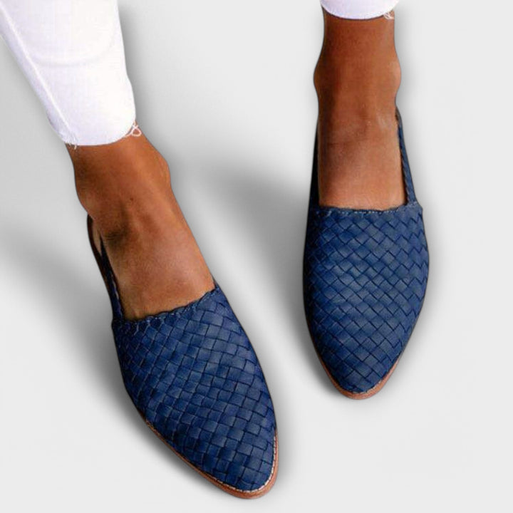 Pointed Toe Woven Flats with Slingback Strap and Open Heel