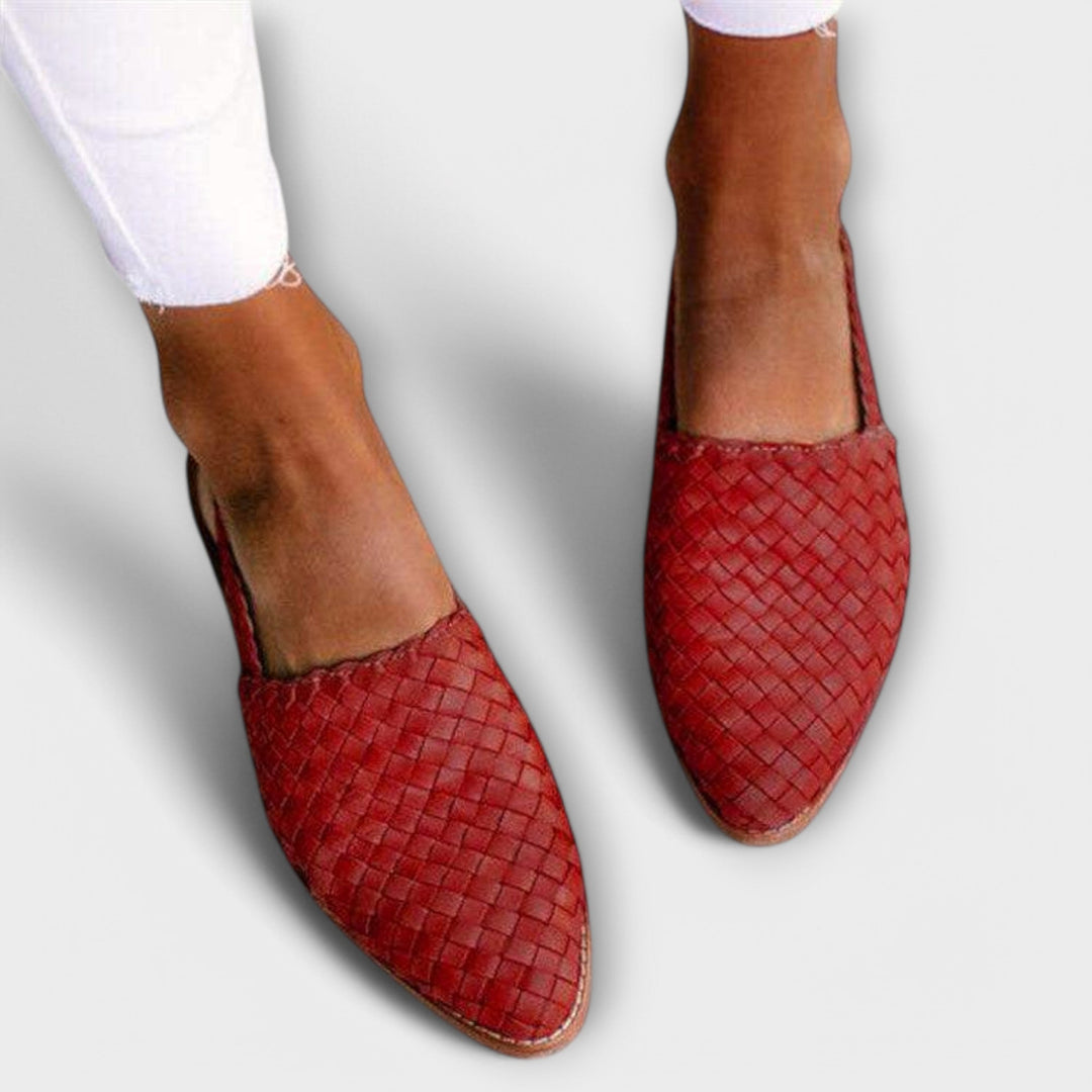 Pointed Toe Woven Flats with Slingback Strap and Open Heel
