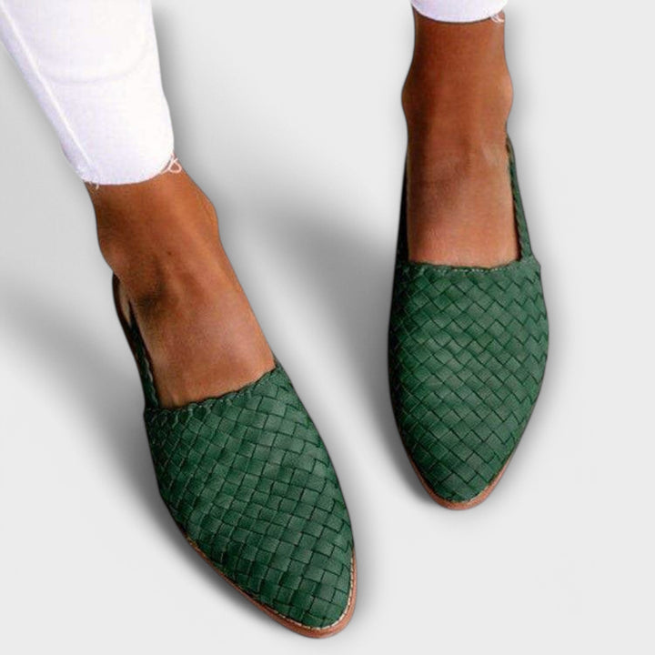 Pointed Toe Woven Flats with Slingback Strap and Open Heel