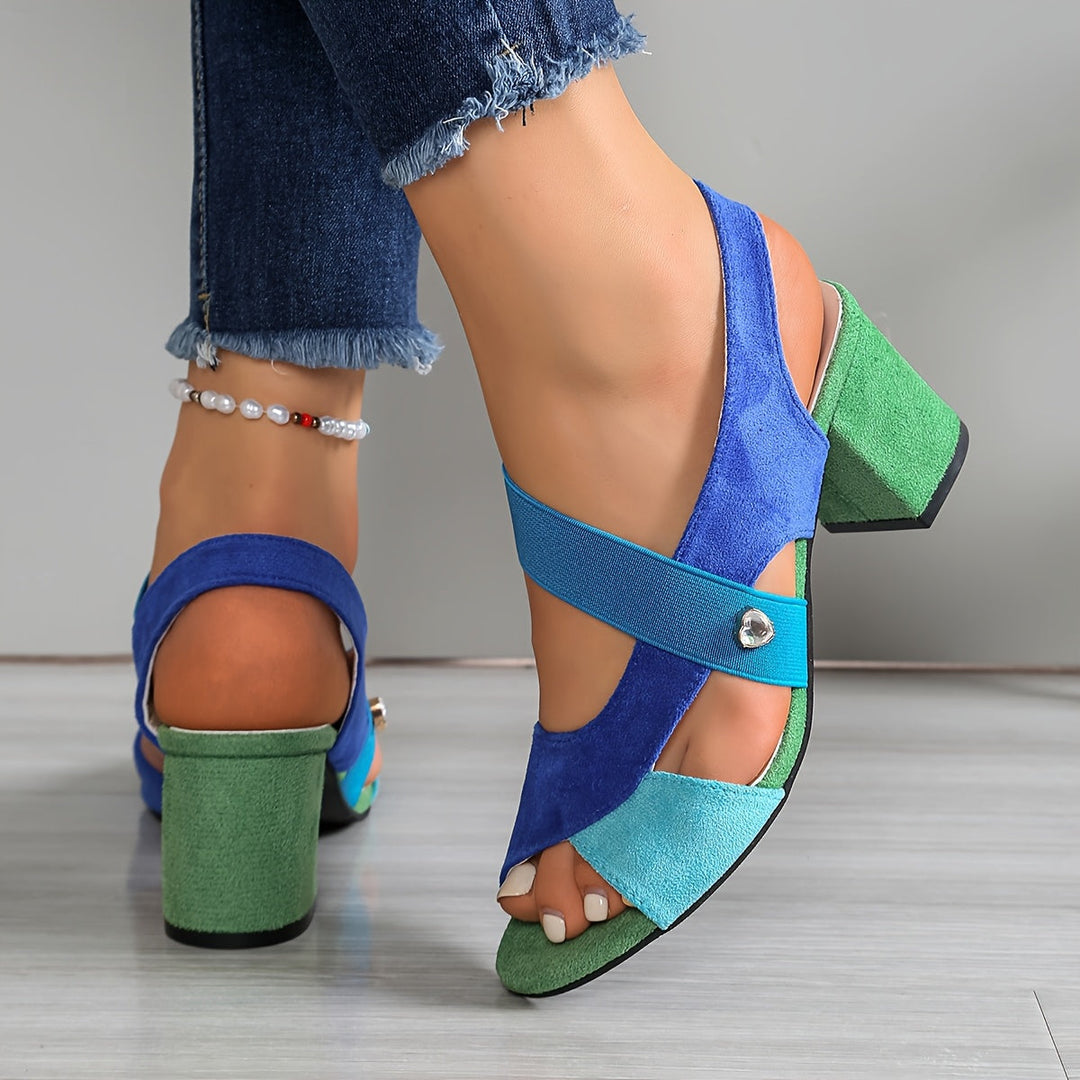 Block Heel Sandals with Stretch Straps and Cushioned Orthopedic Sole