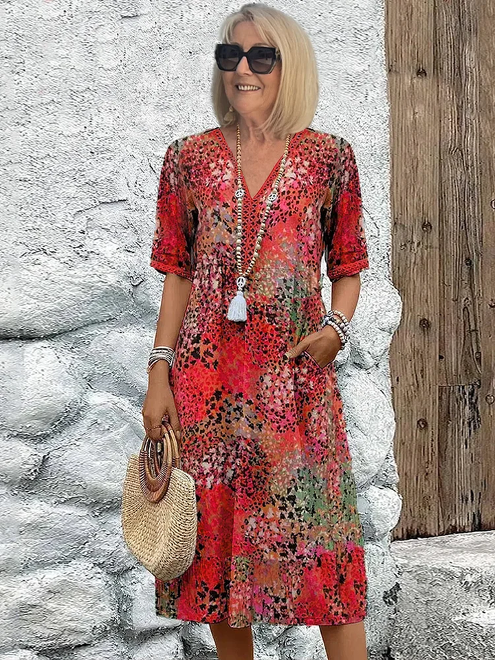 Women's Mid-Length Dress with Flowing Silhouette and Breathable Fabric