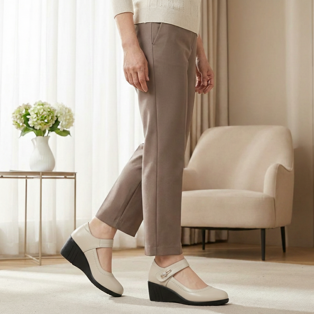 Mid-Heel Shoes with Adjustable Strap and Gel Effect Sole, Arch Support