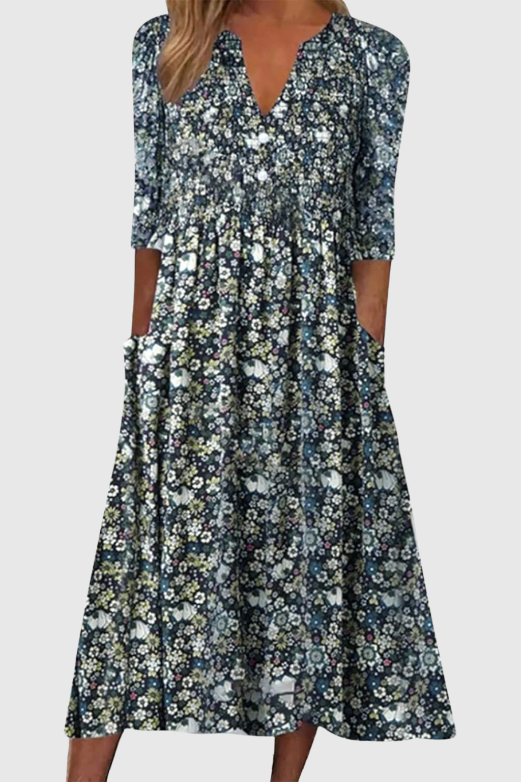 V-Neck Midi Dress with Breathable Fabric and Flattering Design