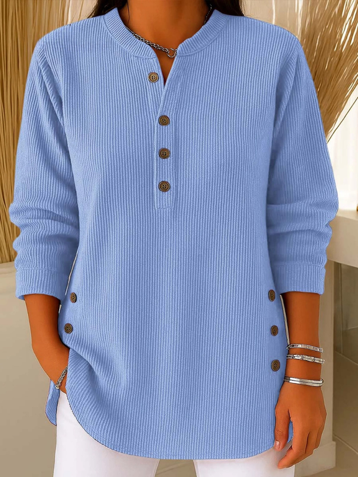 Crew-Neck Pullover Sweater with Button Accent Detail