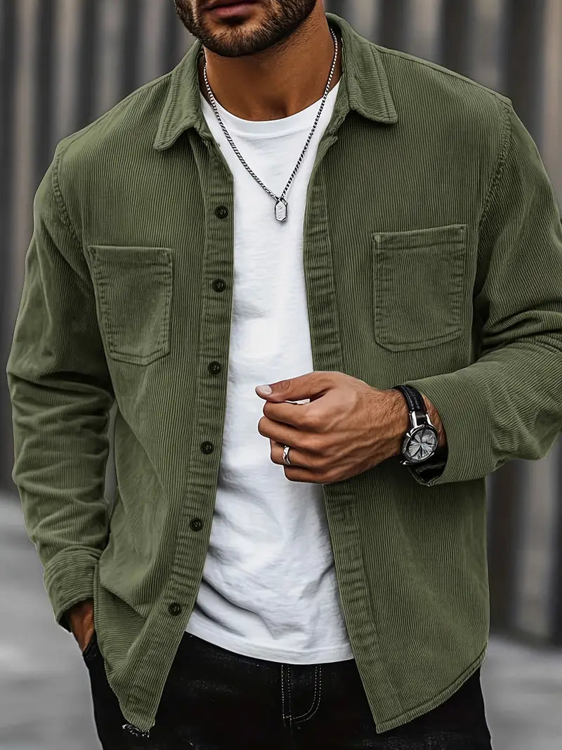 Relaxed Fit Corduroy Shirt with Textured Ribbed Fabric and Easy Care