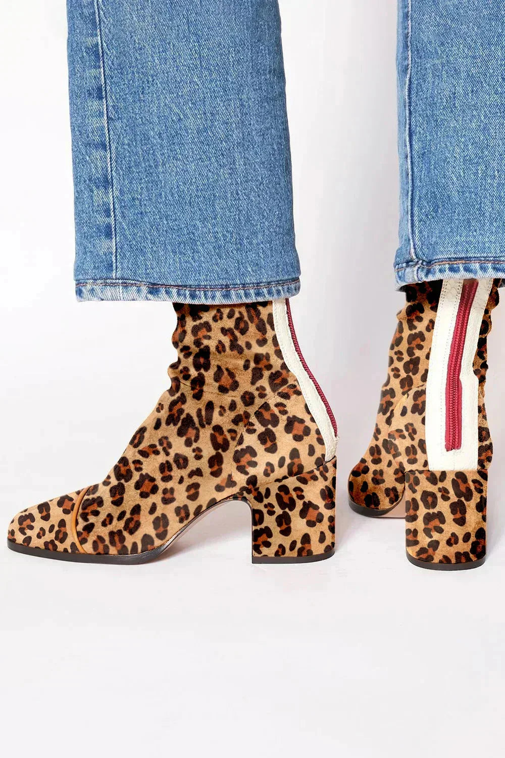 Suede Ankle Boots with Rounded Toe and Structured Heel