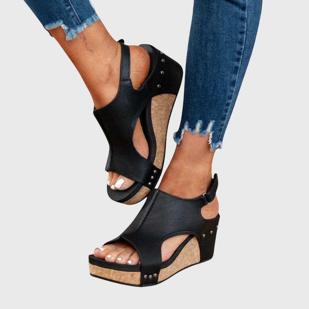 Wedge Sandals with Cushioned Insole and Adjustable Buckle