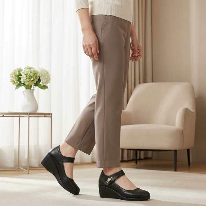 Mid-Heel Shoes with Adjustable Strap and Gel Effect Sole, Arch Support
