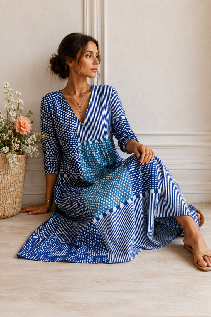 Organic Cotton Dress with Relaxed Fit and Side Pockets, Breathable Wrinkle-Resistant