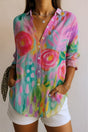 Midi Blouse with Embroidered Details and Stretch Fabric, Colorful Pattern