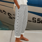 Vertical Striped Casual Pants with High Waist and Elastic Waistband