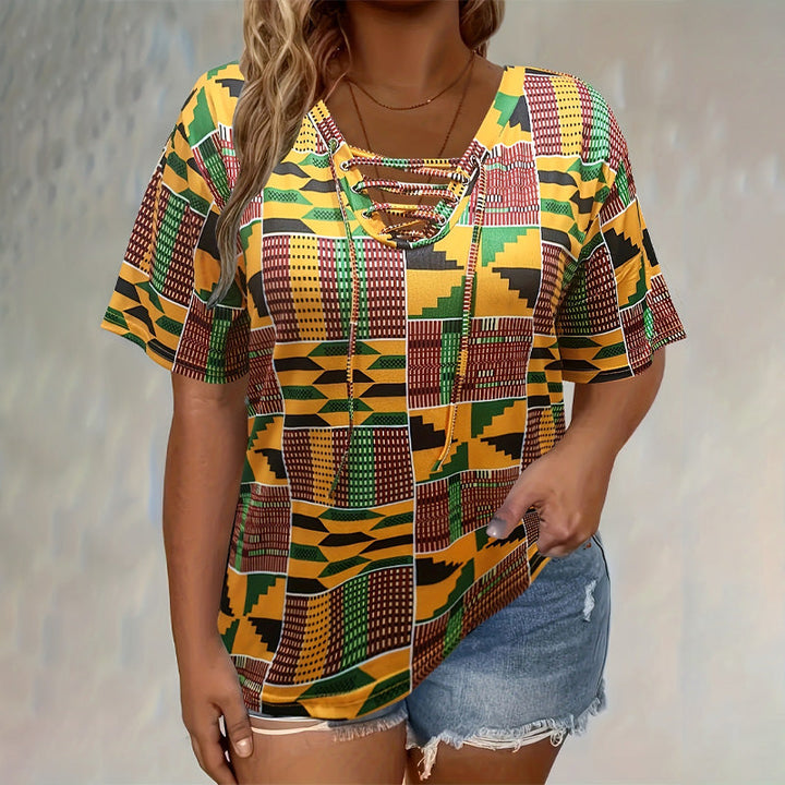 Multicolor Tie-Dye Top with Cross-Strap Chest Detail and Stretch Fabric