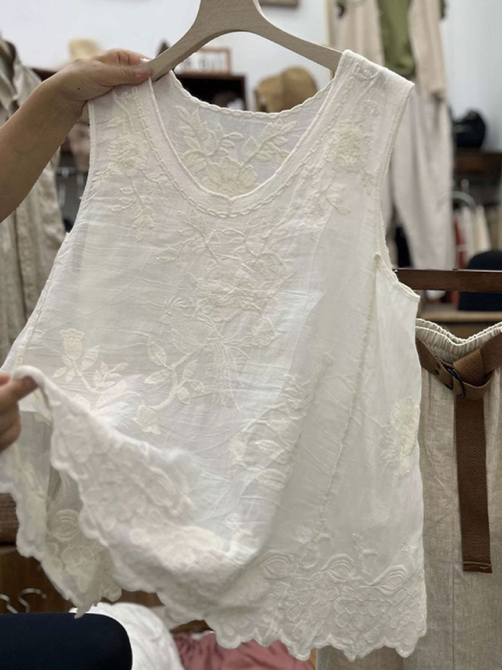 Women's 3/4 Sleeve Shirt with Cotton Linen Blend and Round Neckline