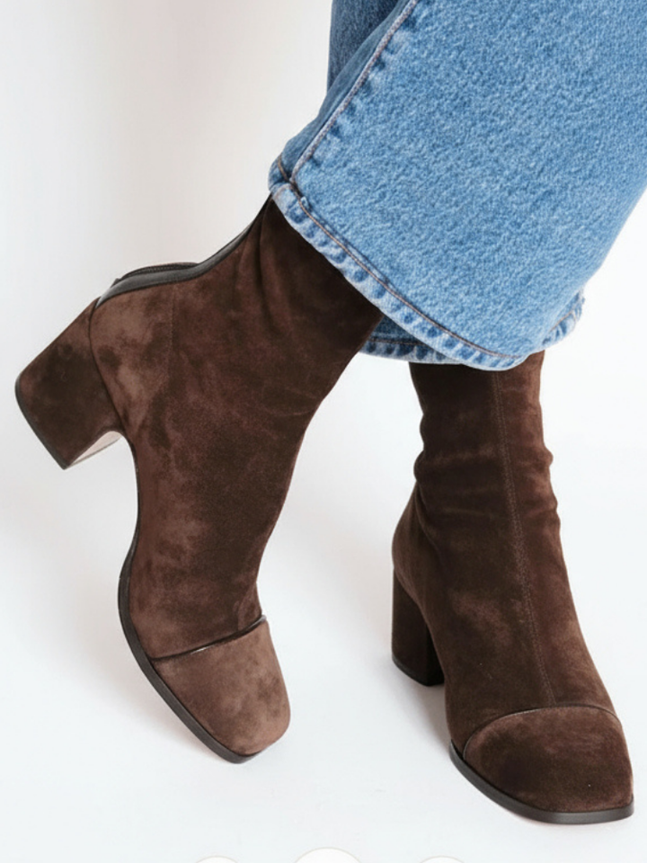Suede Ankle Boots with Rounded Toe and Structured Heel