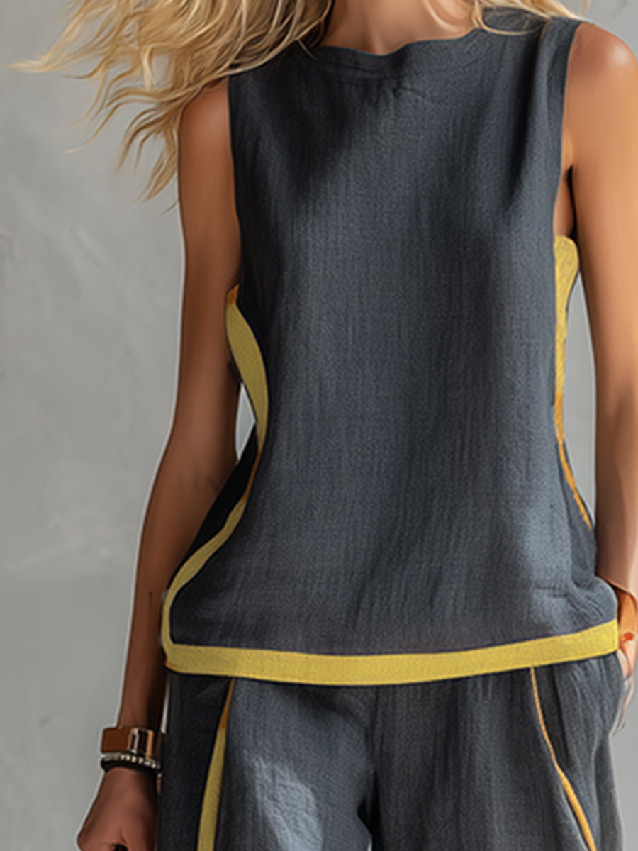 Two-Piece Relaxed Fit Set with Contrast Detailing and Breathable Fabric
