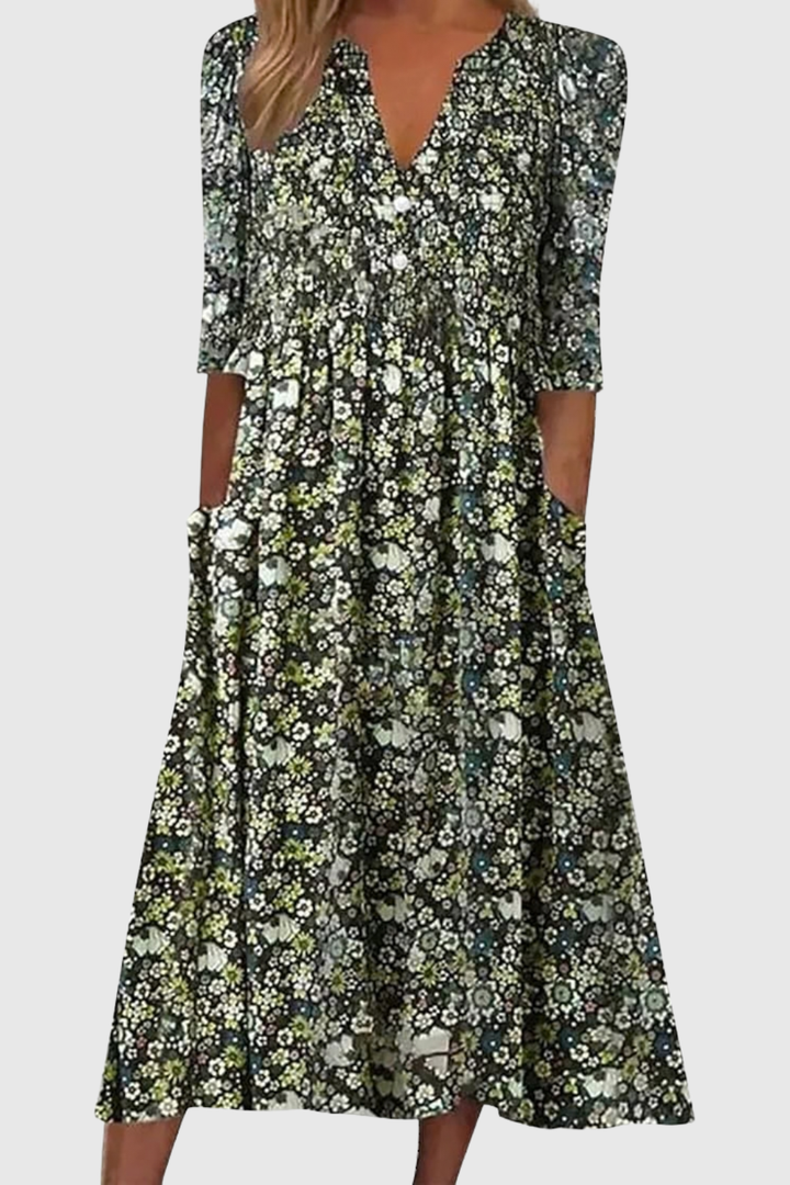 V-Neck Midi Dress with Breathable Fabric and Flattering Design