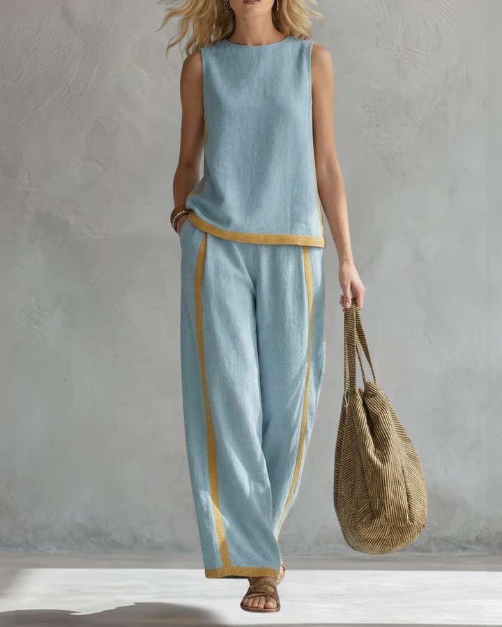 Two-Piece Relaxed Fit Set with Contrast Detailing and Breathable Fabric