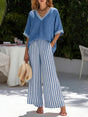 Two-Piece Linen-Blend Set with V-Neckline Top and Relaxed Pants