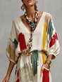 Women's Puff Sleeve Top with V-Neck and Pleated Details, Loose Fit