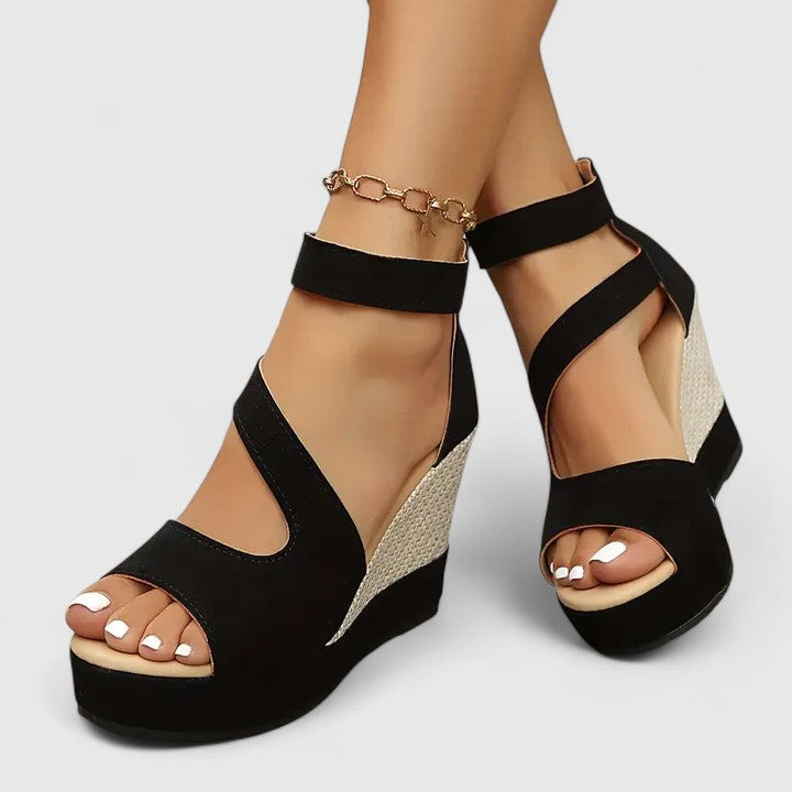 Wedge Sandals with Cushioned Footbed and Elastic Strap, Arch Support
