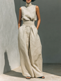 Women's Tank Top and Wide-Leg Pants Set with Cotton Linen Blend
