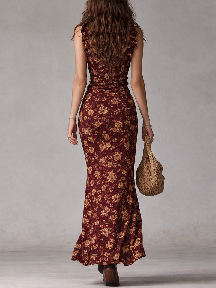 Maxi Dress with Flutter Sleeves and Side Slit, Breathable Bohemian Style