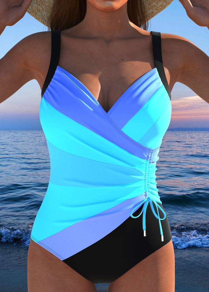 Wrap-Style One-Piece Swimsuit with Vibrant Print and Soft Cup Support