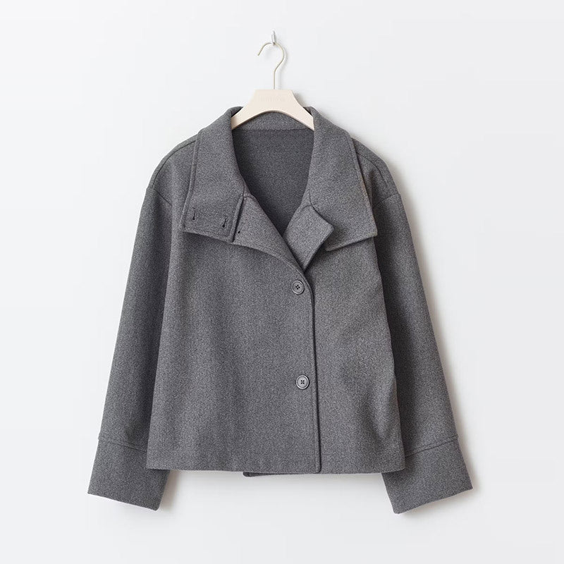 Women's Cropped Coat with Double-Breasted Button Front and Structured Shoulders