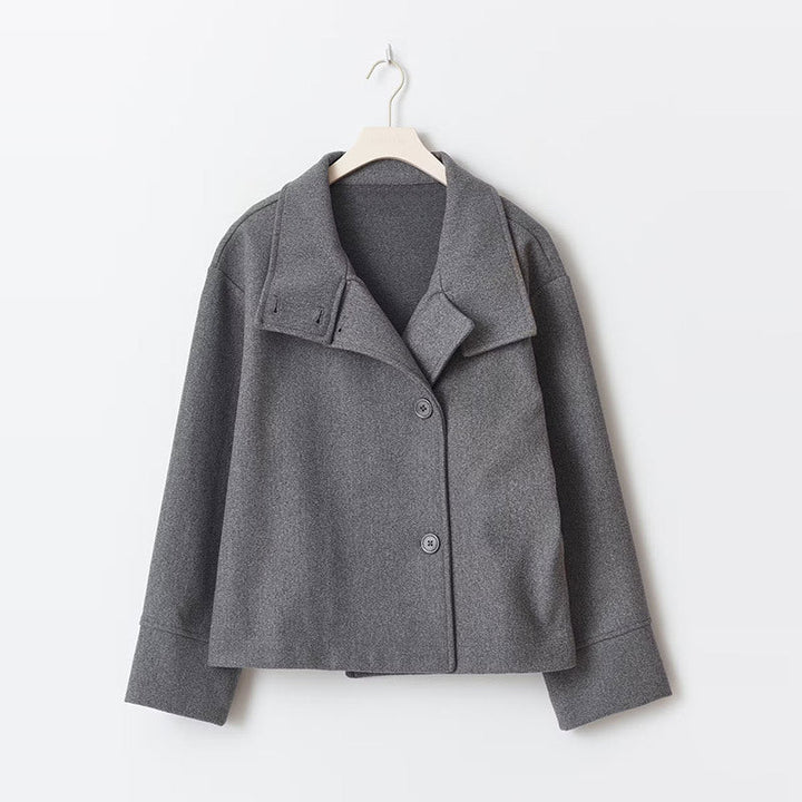 Women's Cropped Coat with Double-Breasted Button Front and Structured Shoulders