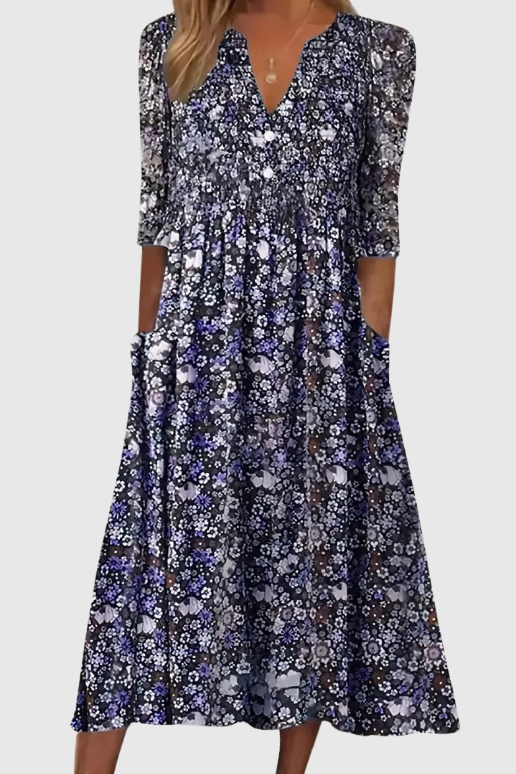 V-Neck Midi Dress with Breathable Fabric and Flattering Design