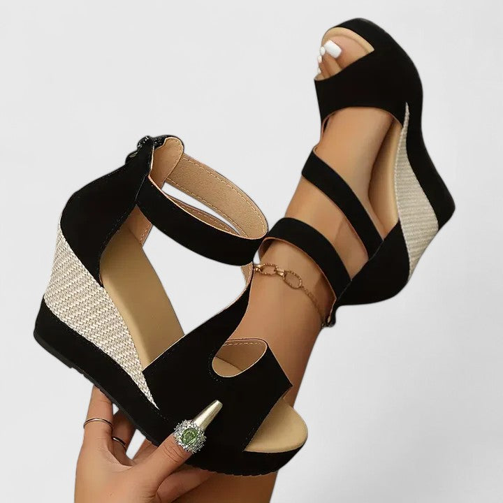 Wedge Sandals with Cushioned Footbed and Elastic Strap, Arch Support